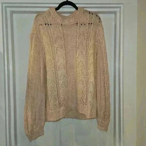 Popsugar Womens Knit Crochet Long Sleeve Crewneck Sweater Pale Pink Size XL